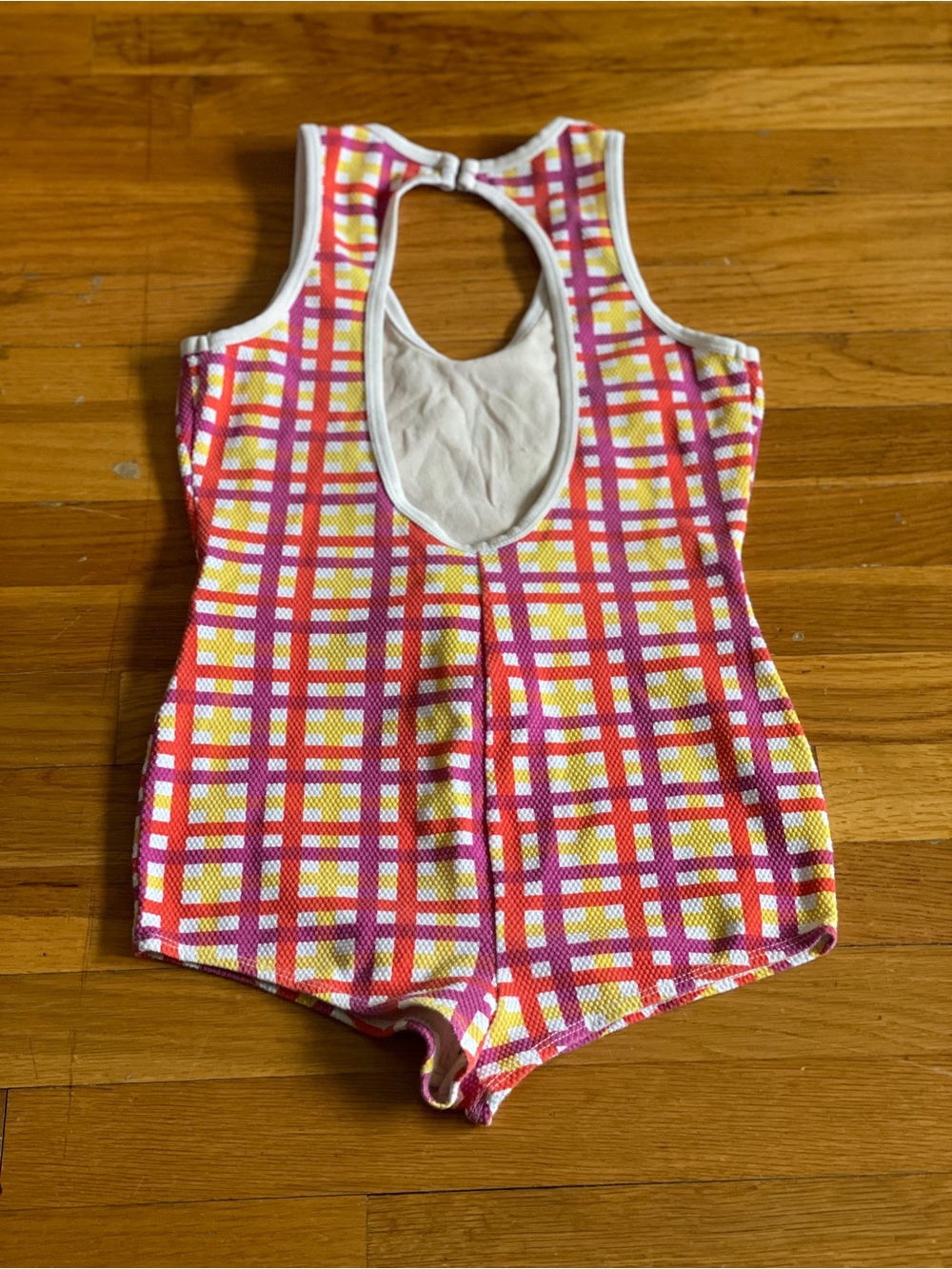 Vintage Cherry Tropix Retro Plaid One-Piece Swimsuit with Belt Accent - Picture 3 of 7